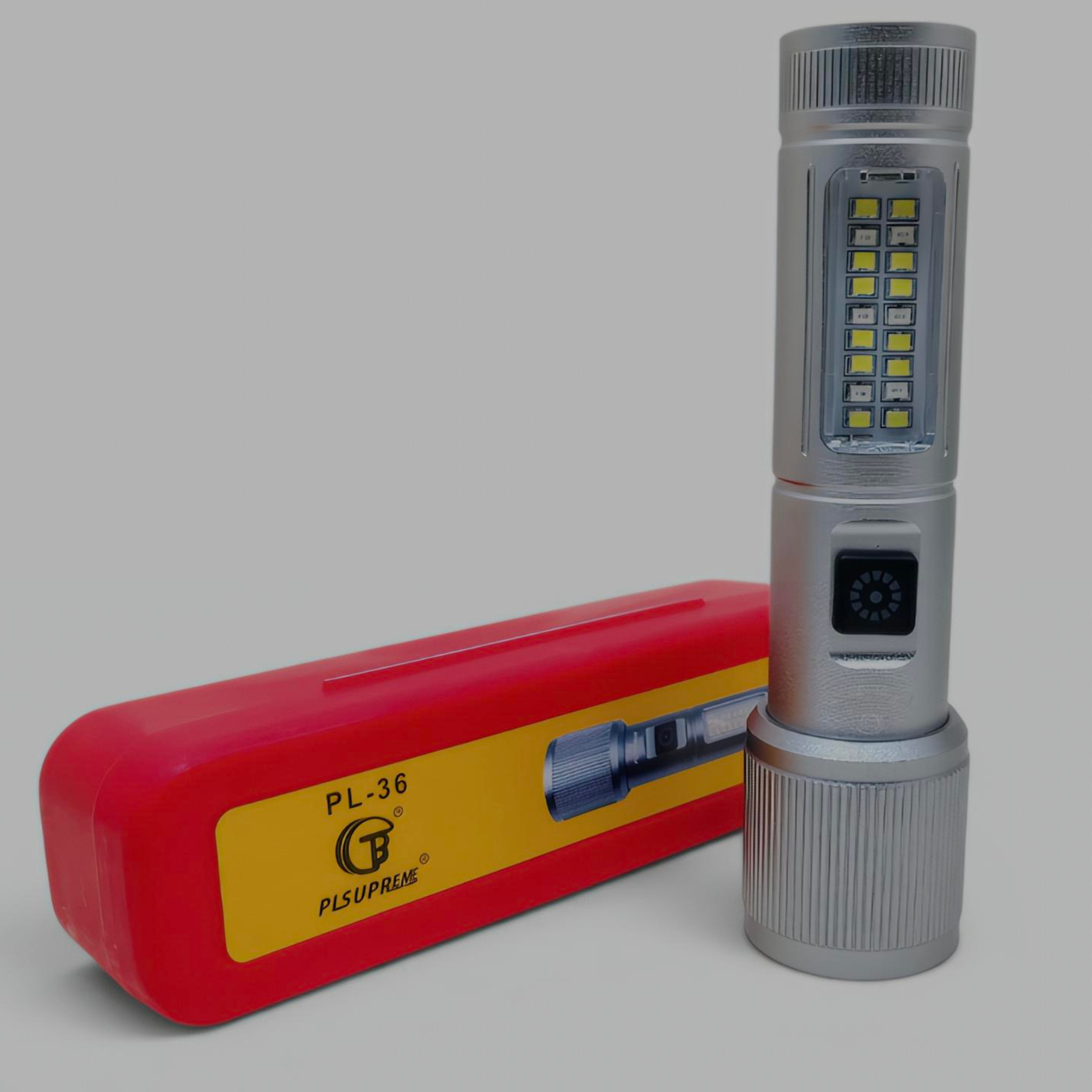 PL-36 High Power Rechargeable LED Zoom Flashlight With Side Light 1800mAh Battery Type C - With Box