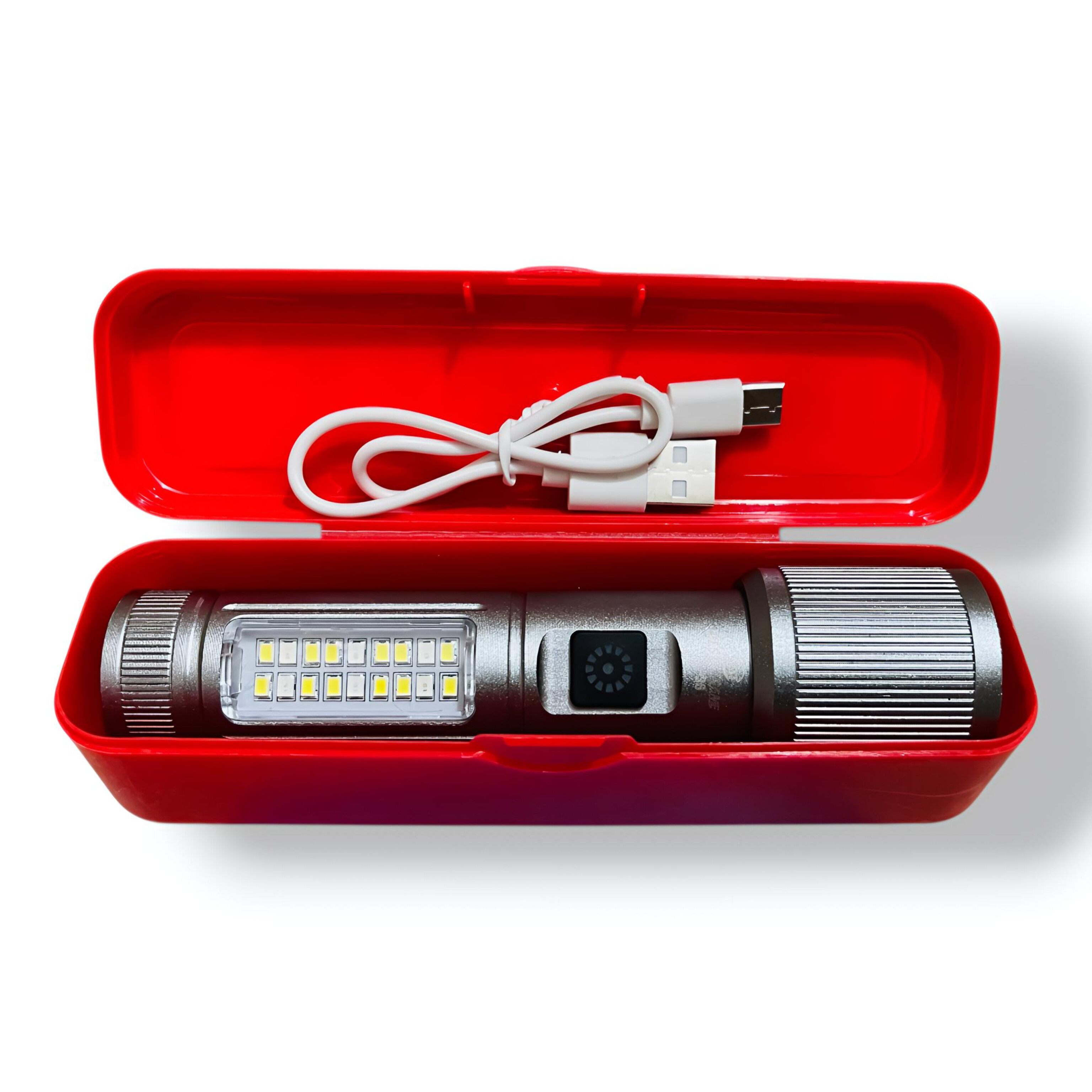 PL-36 High Power Rechargeable LED Zoom Flashlight With Side Light 1800mAh Battery Type C - With Box